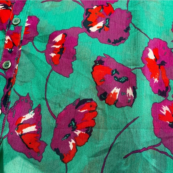 Modcloth Vibrant L Floral Blouse Teal, Purple, Red Peter Pan Collar Cottagecore - Picture 11 of 11